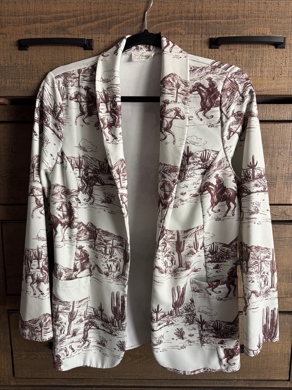 Western Print Collar Jacket - White & Brown